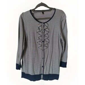 Talbots Collection Cardigan Womens Large Blue Pin Stripe Lightweight